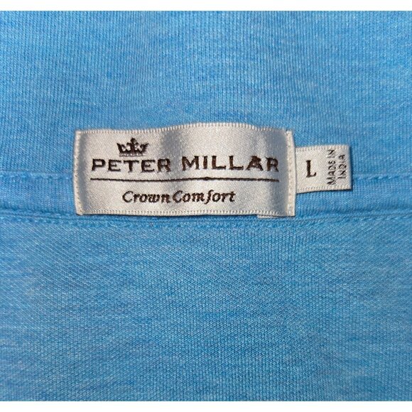 Peter Millar Crown Comfort Blue 1/4 Zip Pullover Large Cotton Blend - Picture 4 of 6